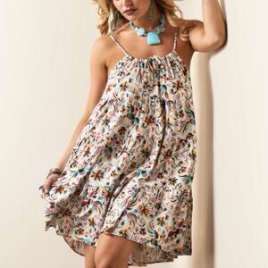Ariat Fiesta Dress Womens Size Medium Floral Birds Halter Style Western Rodeo